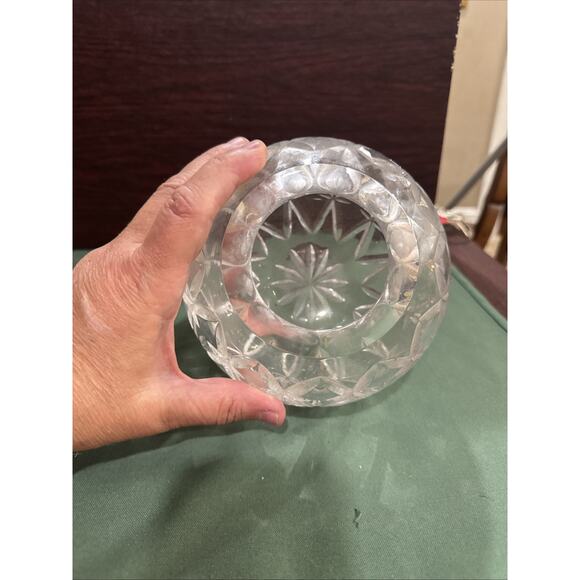 Vintage Bohemian Crystal Clear Cut Glass Round Centerpiece Bud Vase 6x6” - Picture 5 of 6